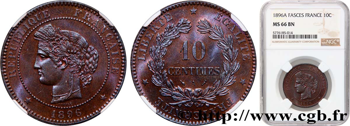 10 centimes Cérès 1896 Paris F.135/41 MS66 NGC