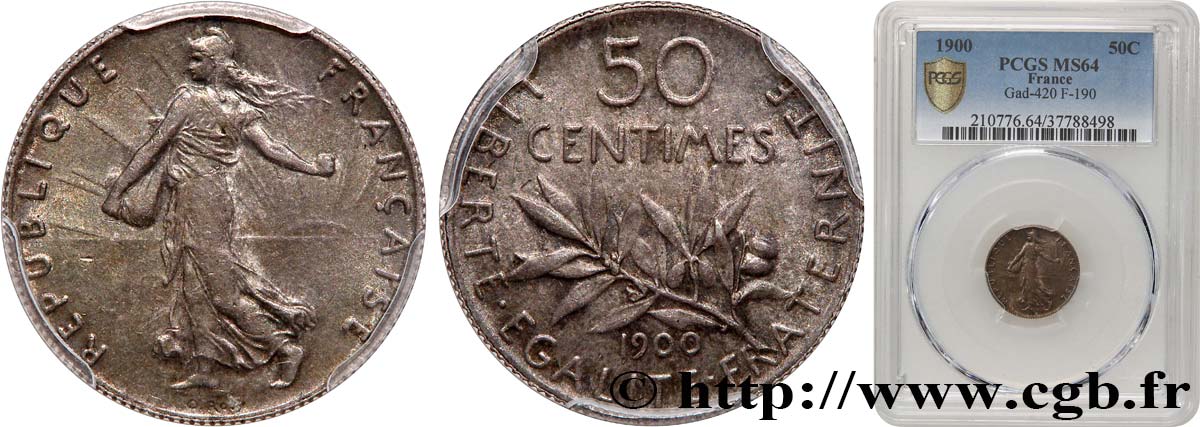 50 centimes Semeuse 1900 Paris F.190/6 SPL64 PCGS