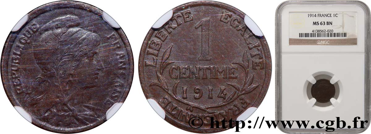 1 centime Daniel-Dupuis 1914 Paris F.105/16 MS64 NGC