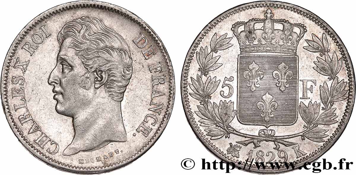5 francs Charles X, 2e type 1829 Bordeaux F.311/33 fVZ 