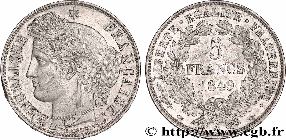 5 francs Cérès, IIe République 1849 Paris F.327/1 AU 