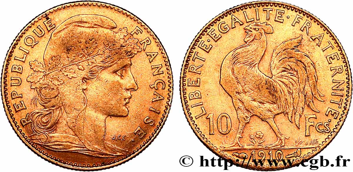 10 francs or Coq 1910 Paris F.509/11 XF