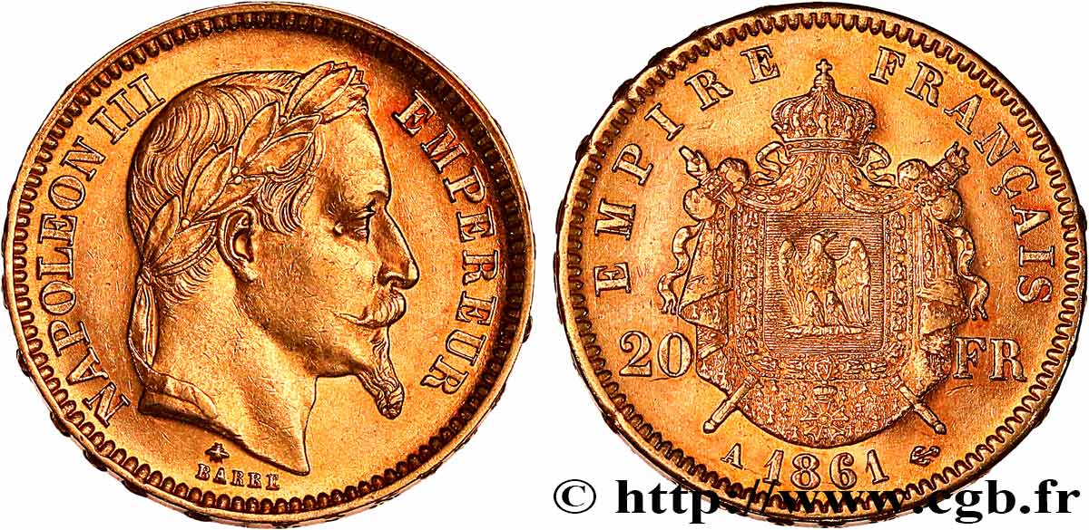 20 francs or Napoléon III, tête laurée 1861 Paris F.532/1 SUP55