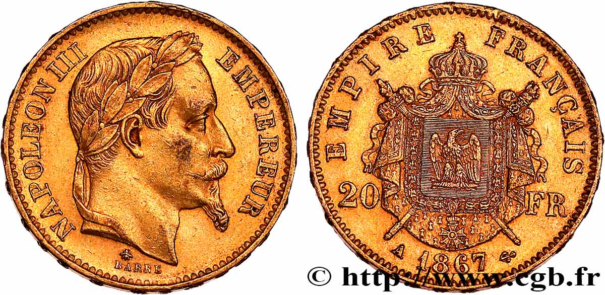 20 francs or Napoléon III, tête laurée 1867 Paris F.532/15 TTB+