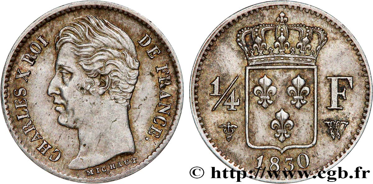 1/4 franc Charles X 1830 Lille F.164/42 AU53 