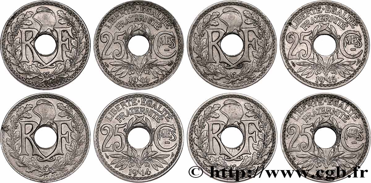 Lot de quatre 25 centimes Lindauer, Cmes souligné n.d. Paris F.170/2 à 5 XF/AU 