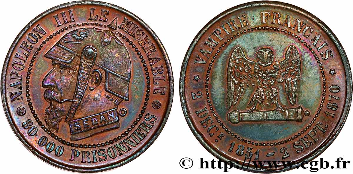Médaille satirique Cu 27, type E “Chouette penchée” 1870  Schw.E3b  SPL 