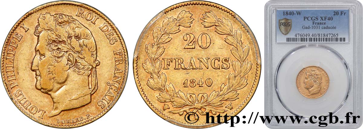 20 francs or Louis-Philippe, Domard 1840 Lille F.527/23 TTB40 PCGS