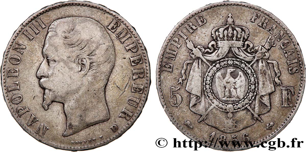 5 francs Napoléon III, tête nue 1856 Lyon F.330/9 BC