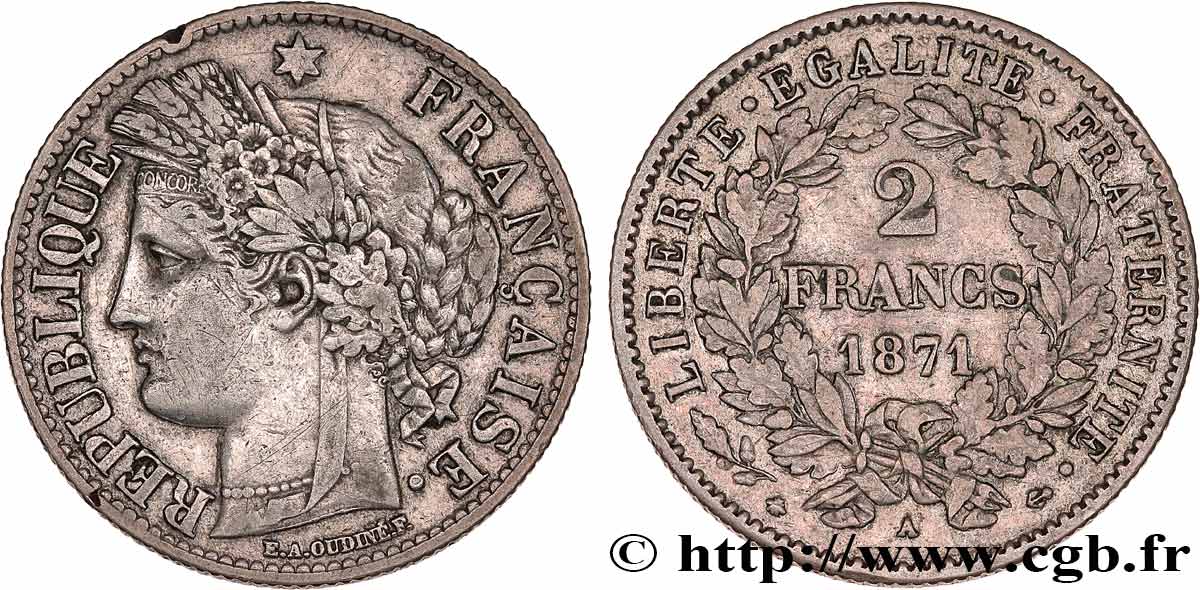2 francs Cérès, avec légende 1871 Paris F.265/5 BC+