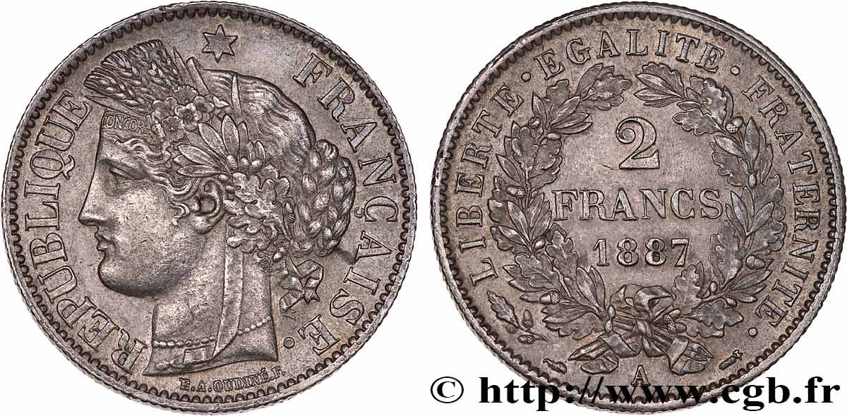 2 francs Cérès, avec légende 1887 Paris F.265/13 EBC