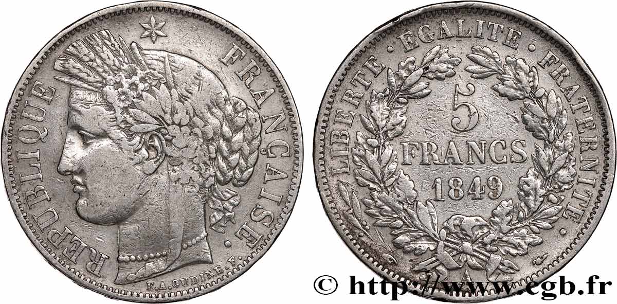 5 francs Cérès, IIe République 1849 Paris F.327/1 BC+