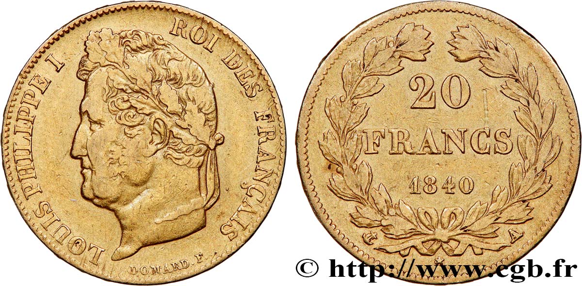 20 francs or Louis-Philippe, Domard 1840 Paris F.527/22 VF
