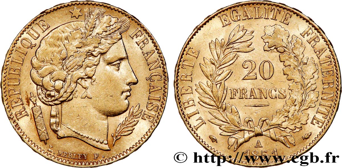 20 francs or Cérès 1851 Paris F.529/5 SUP58