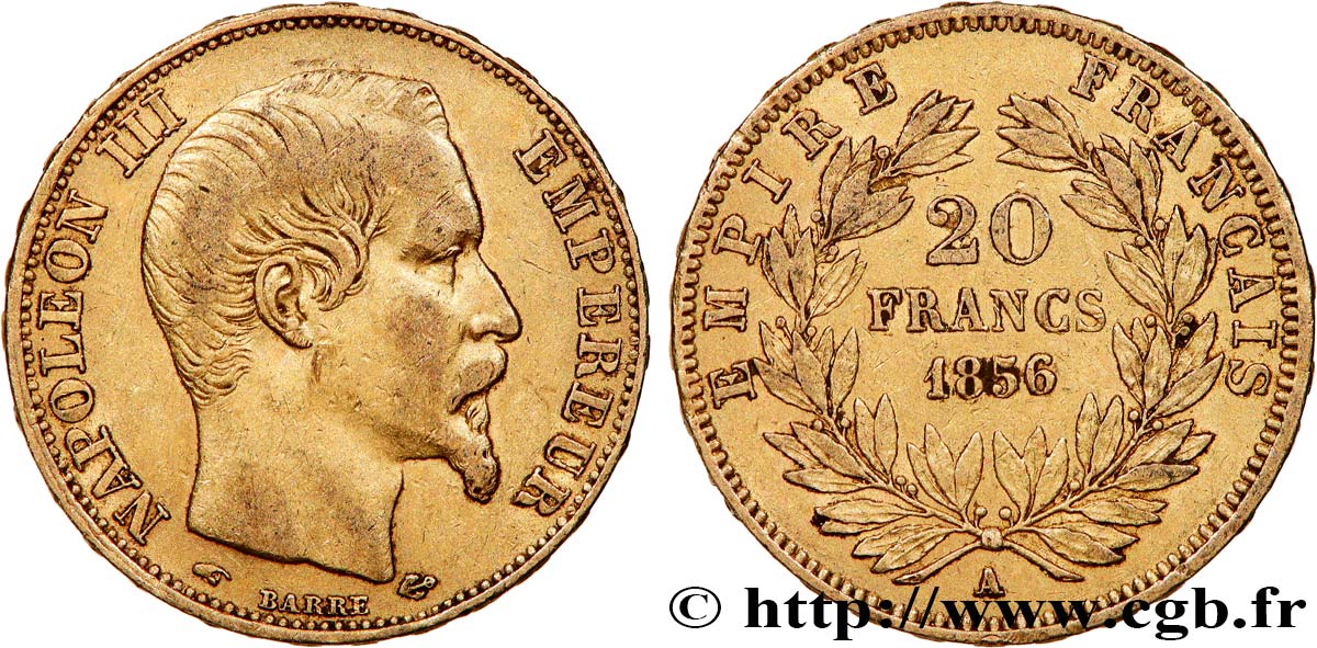 20 francs or Napoléon III, tête nue 1856 Paris F.531/9 VF