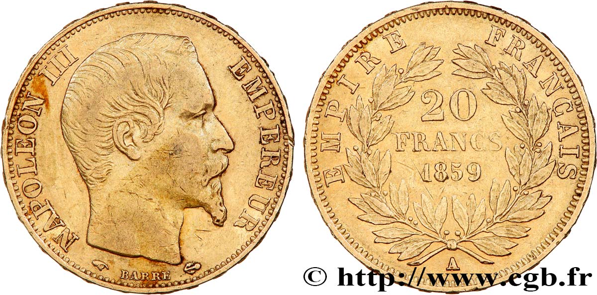 20 francs or Napoléon III, tête nue 1859 Paris F.531/15 TB+