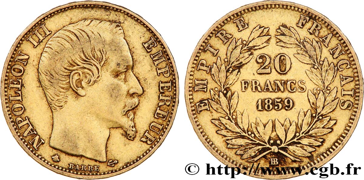 20 francs or Napoléon III, tête nue 1859 Strasbourg F.531/16 TTB