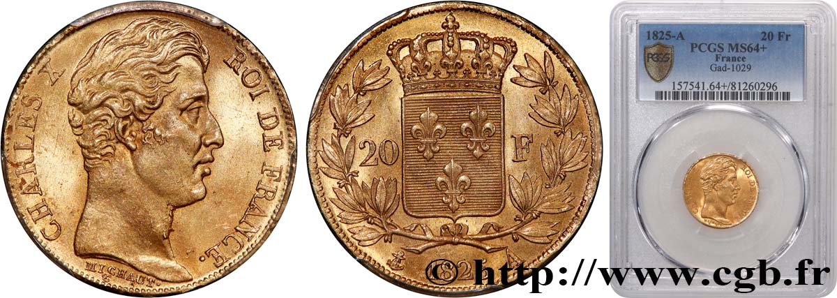 20 francs or Charles X 1825 Paris F.520/1 MS64 PCGS