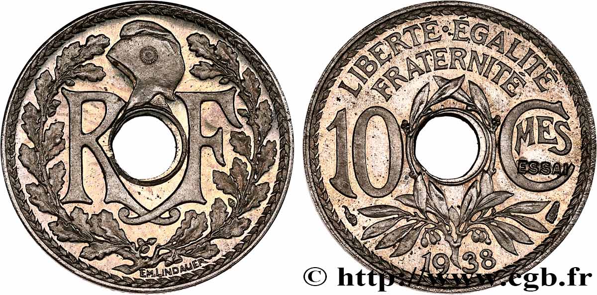 Essai de 10 centimes Lindauer, ESSAI en creux 1938  GEM.40 2 MS65 