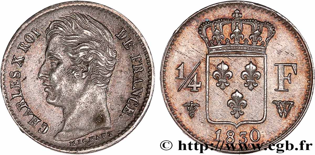 1/4 franc Charles X 1830 Lille F.164/42 SPL58 