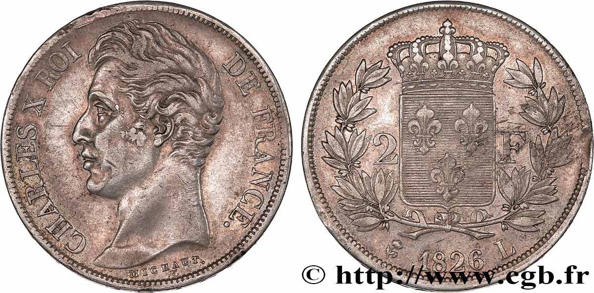 2 francs Charles X 1826 Bayonne F.258/19 XF42 