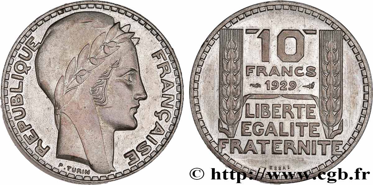 Essai-piéfort de 10 francs Turin 1929  GEM.173 EP SUP61 