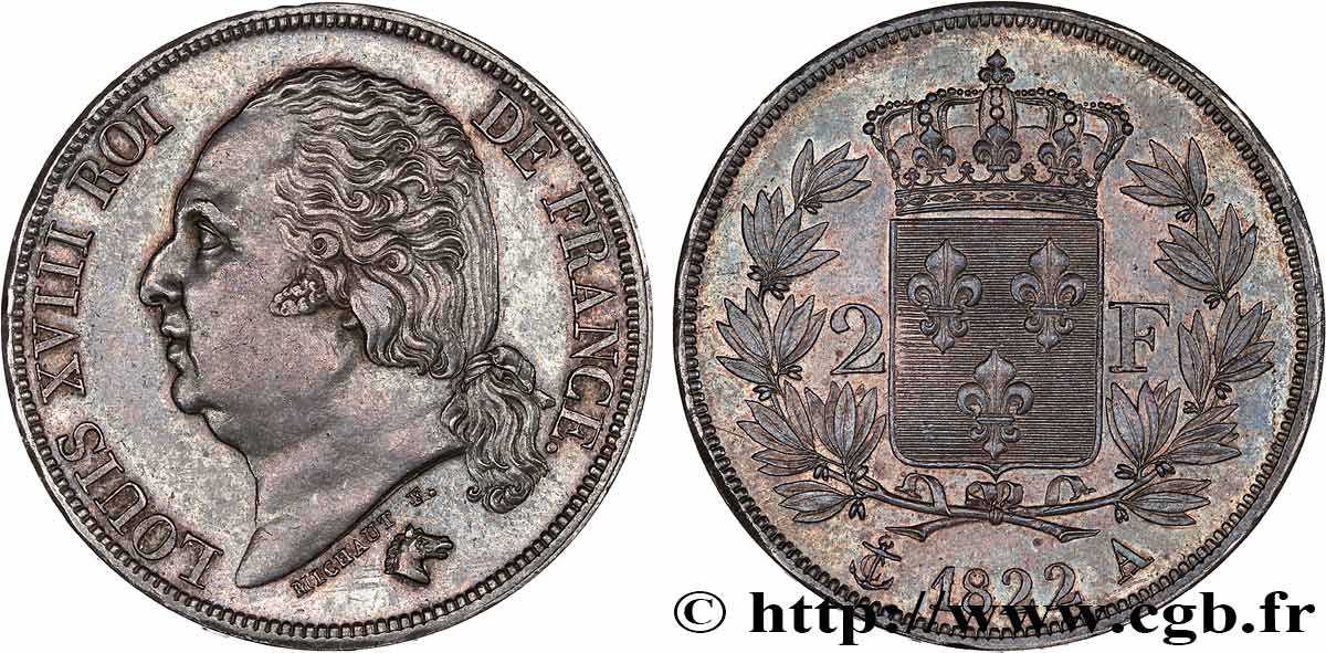 2 francs Louis XVIII 1822 Paris F.257/36 MS63 