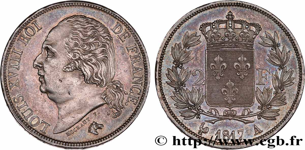 2 francs Louis XVIII 1817 Paris F.257/8 MS62 