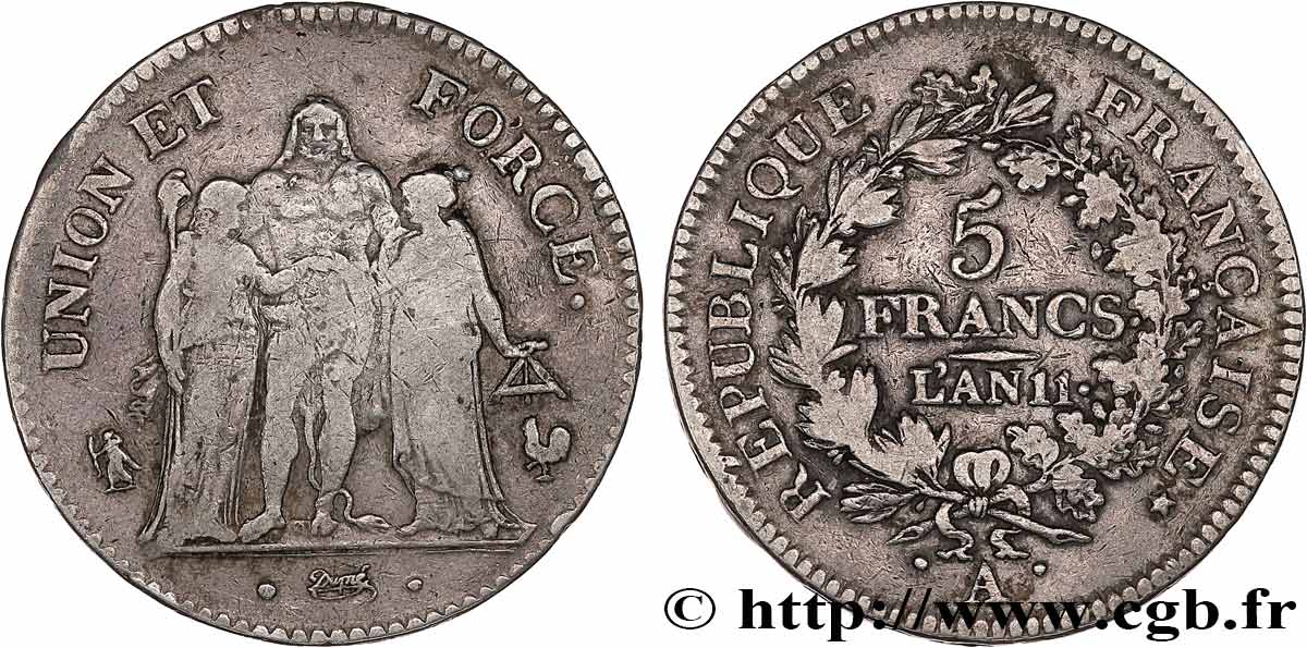 5 francs Union et Force, Union serré, seulement glands intérieurs 1803 Paris F.288/189 S