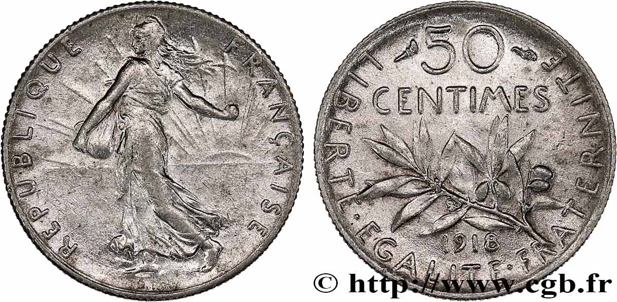 50 centimes Semeuse 1918 F.190/25 EBC55