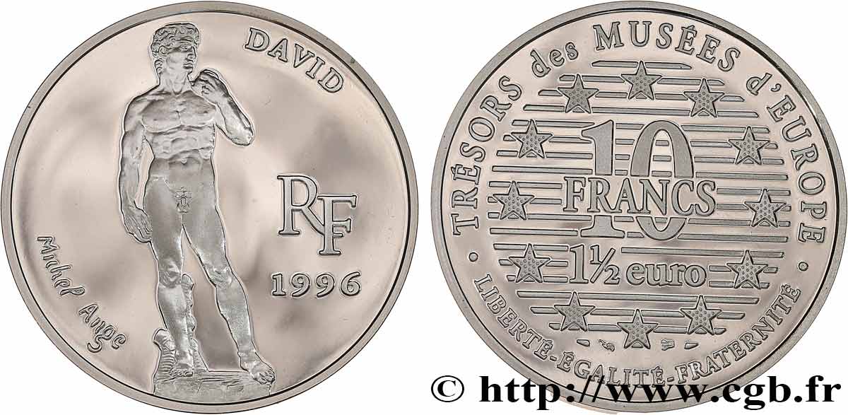 Belle Épreuve 1½ Euro / 10 Francs - Le David de Michel-Ange 1996 Paris F.1904 1 FDC