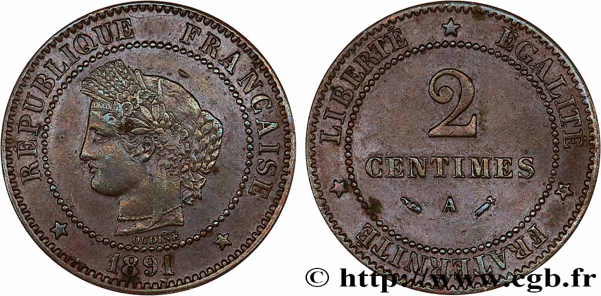 2 centimes Cérès 1891 Paris F.109/17 BC+