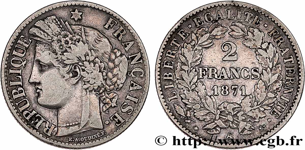 2 francs Cérès, avec légende 1871 Paris F.265/4 TB+
