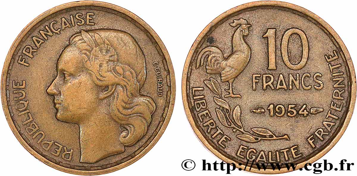 10 francs Guiraud 1954  F.363/10 TB