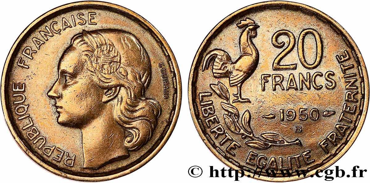 20 francs G. Guiraud, 3 faucilles 1950 Beaumont-Le-Roger F.402/5 TTB