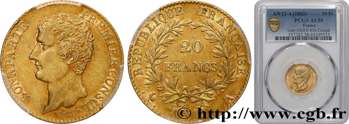 20 francs or Bonaparte Premier Consul 1804 Paris F.510/2 SPL58 PCGS