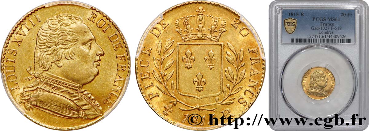 20 francs or Londres 1815 Londres F.518/1 EBC61 PCGS