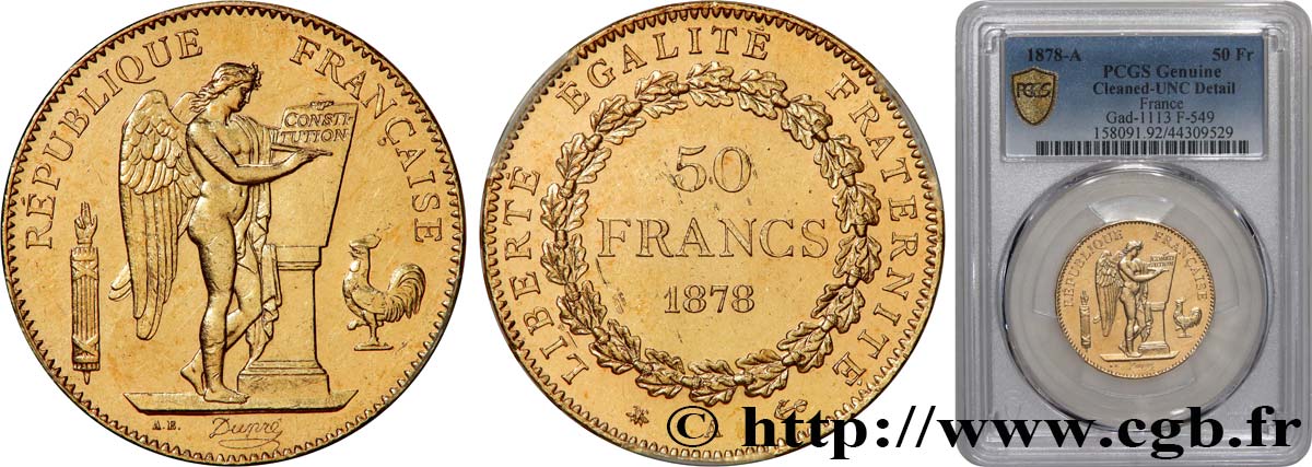50 francs or Génie 1878 Paris F.549/1 EBC+ PCGS