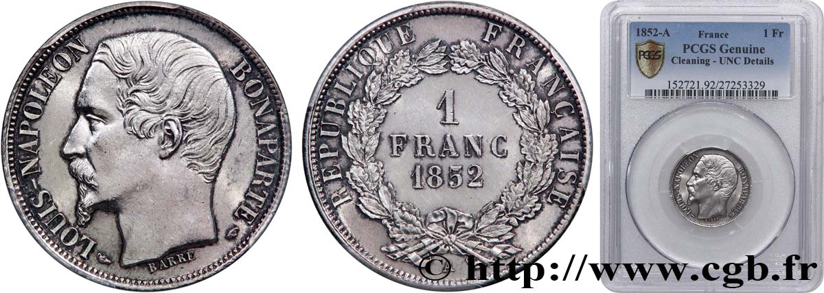 1 franc Louis-Napoléon 1852 Paris F.212/1 VZ+ PCGS