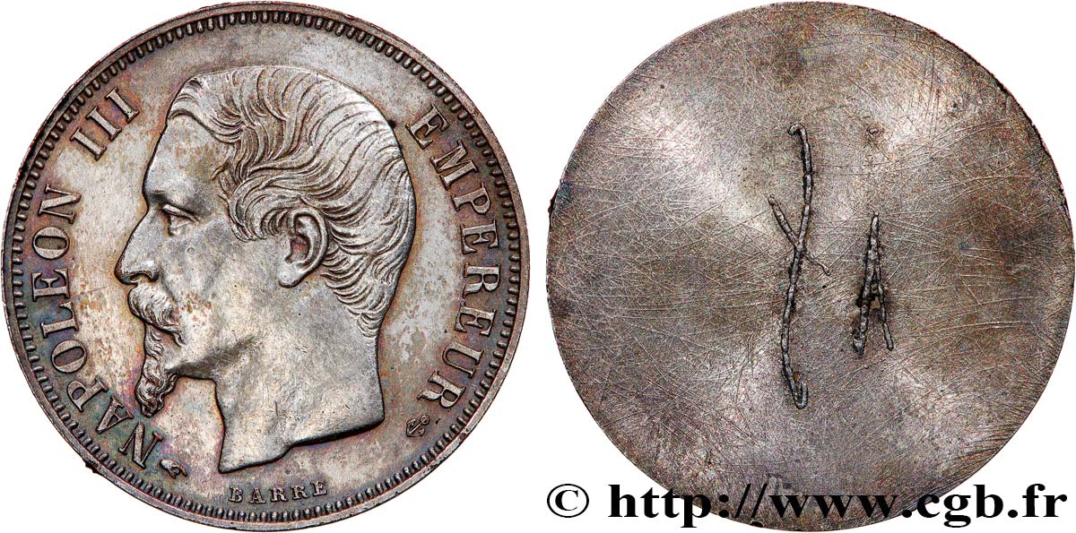 Épreuve Uniface avers de 1 franc Napoléon III, tête nue n.d. Paris F.214/4 var. EBC 