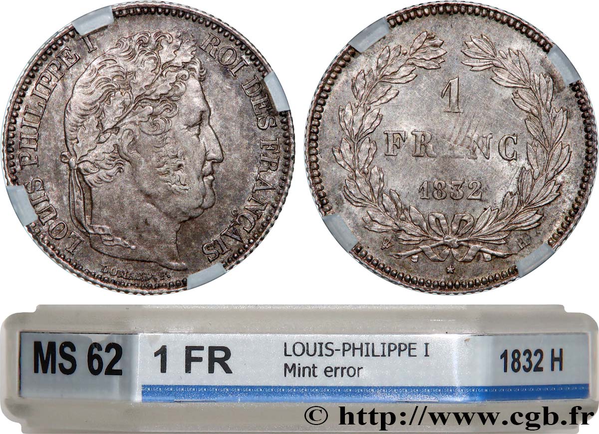 1 franc Louis-Philippe, couronne de chêne 1832 La Rochelle F.210/5 SUP62 GENI