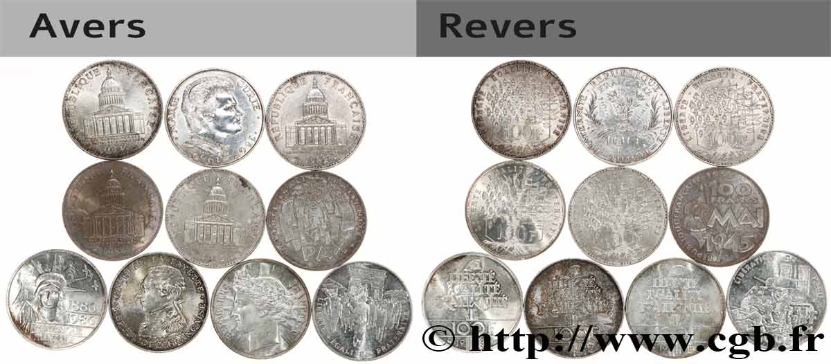 Lot de 10 pièces de 100 francs commémoratives - - F.-/ BB