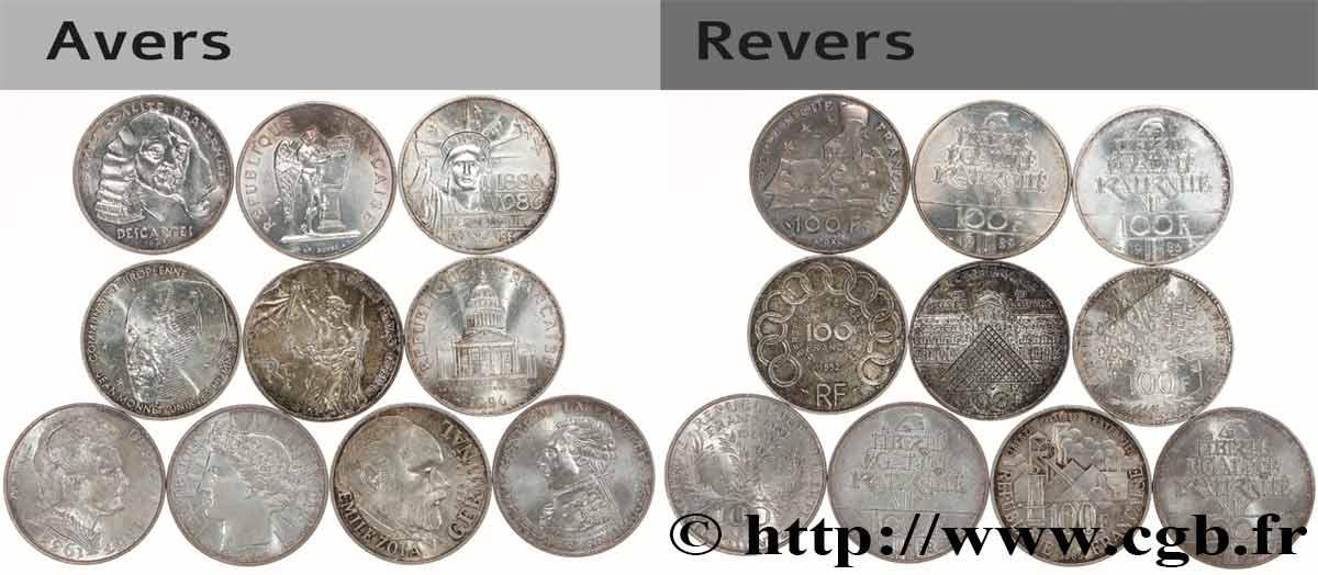 Lot de 10 pièces de 100 francs commémoratives - - F.-/ BB
