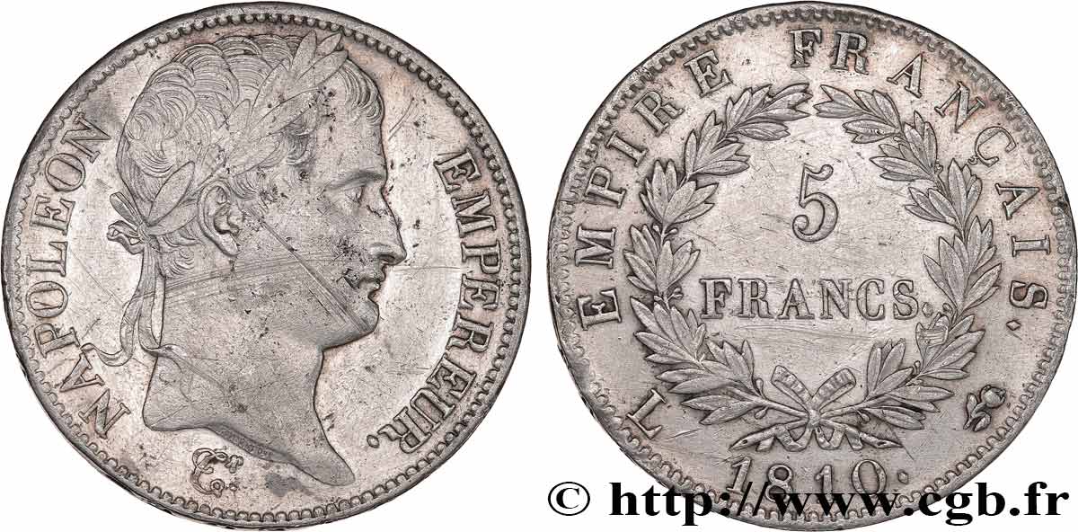 5 francs Napoléon Empereur, Empire français 1810 Bayonne F.307/21 q.BB 