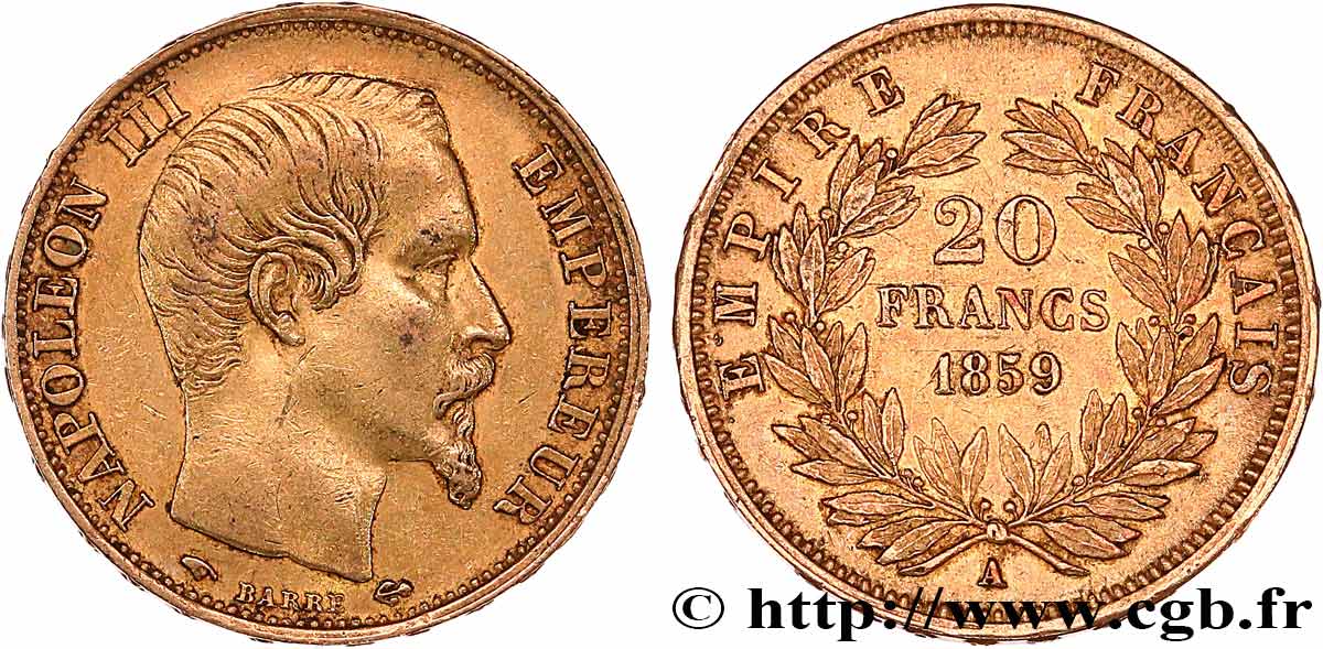 20 francs or Napoléon III, tête nue 1859 Paris F.531/15 TTB