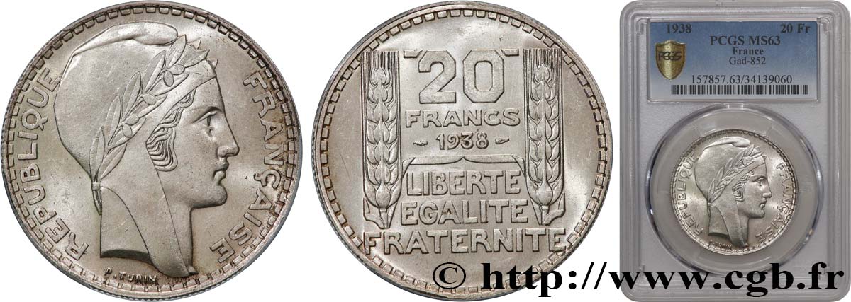 20 francs Turin 1938 F.400/9 SC63 PCGS