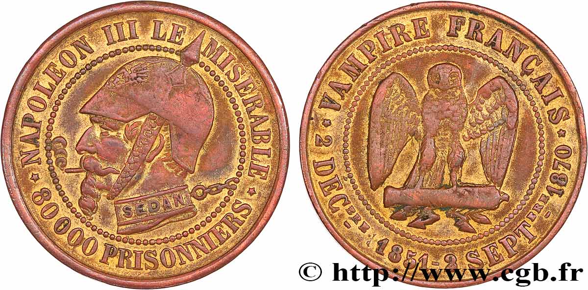 Médaille satirique Cu 27, type A “Éclairs et cigarette” 1870 Schw.A1b MBC