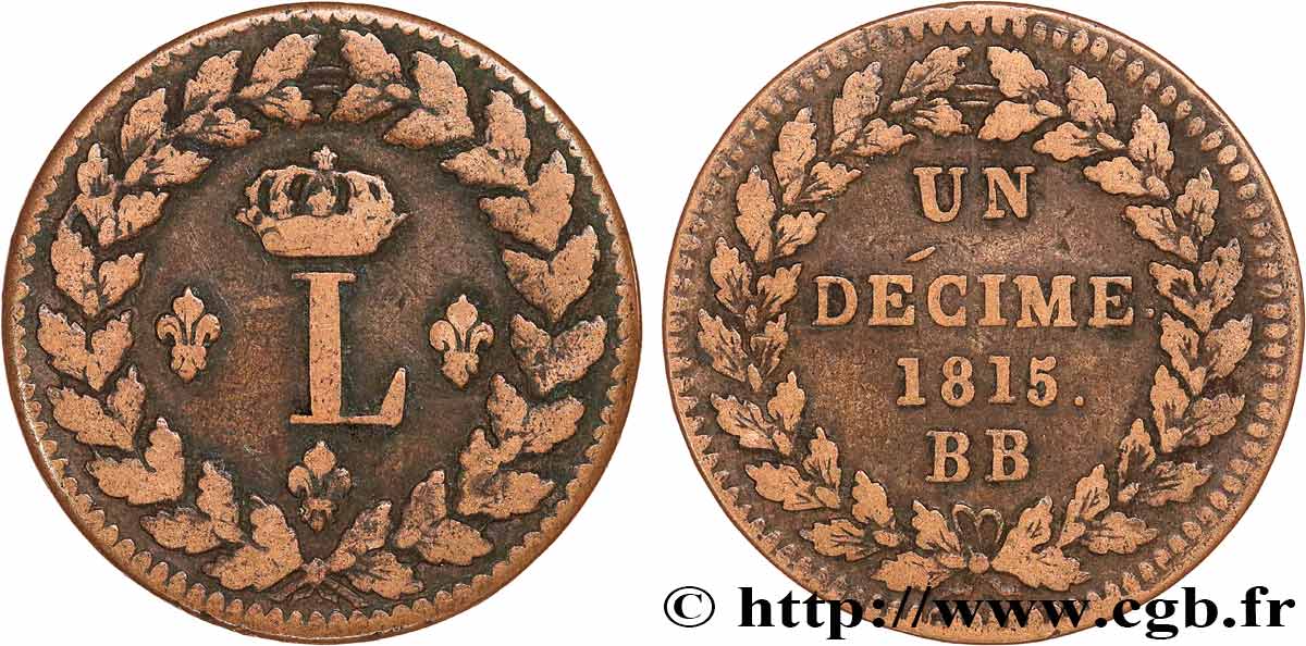 Un décime à l’L couronnée 1815 Strasbourg F.132A/3 MB25