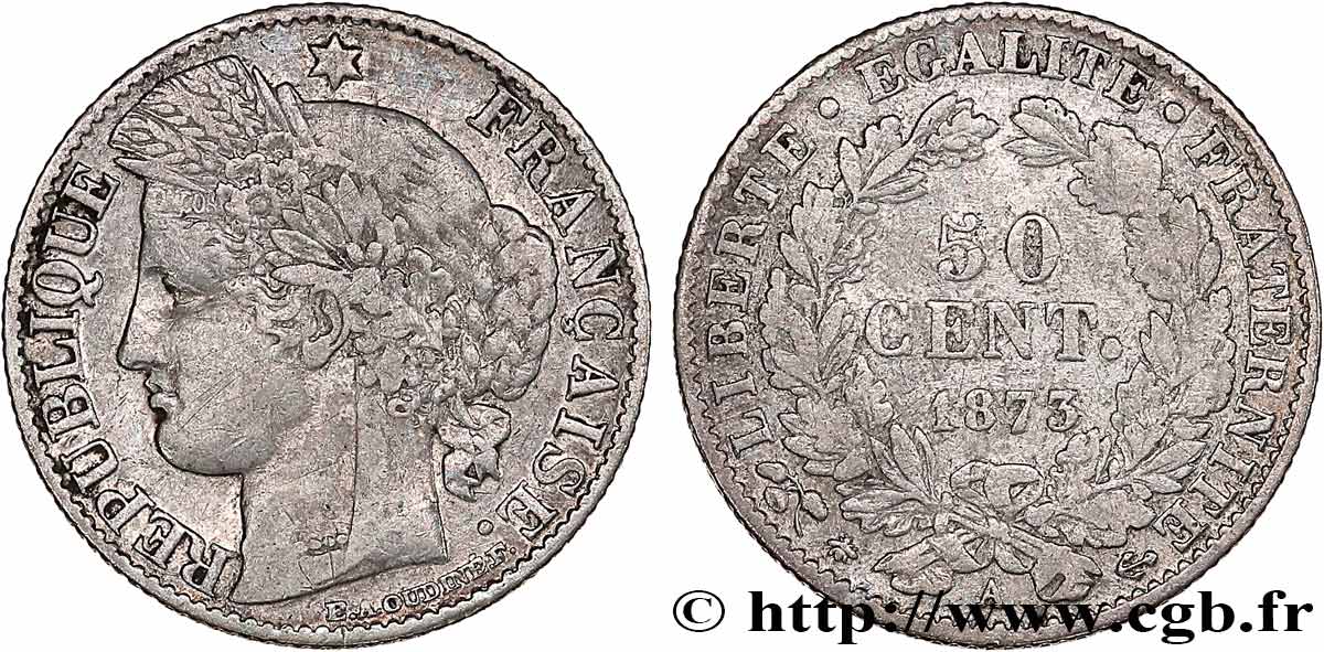 50 centimes Cérès, Troisième République 1873 Paris F.189/5 BC