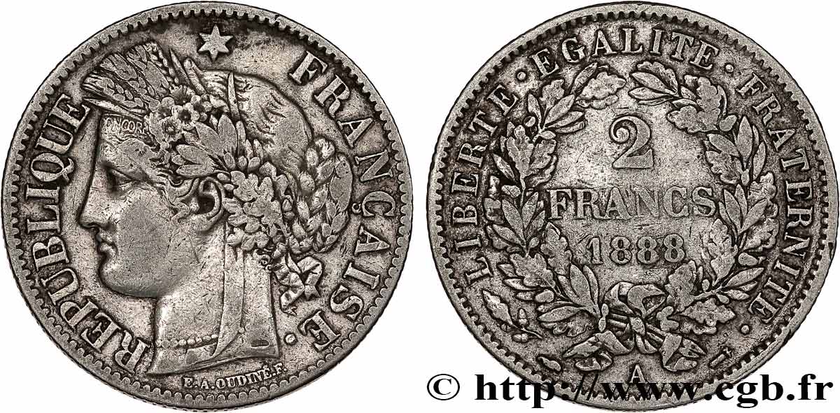 2 francs Cérès, avec légende 1888 Paris F.265/14 BC35